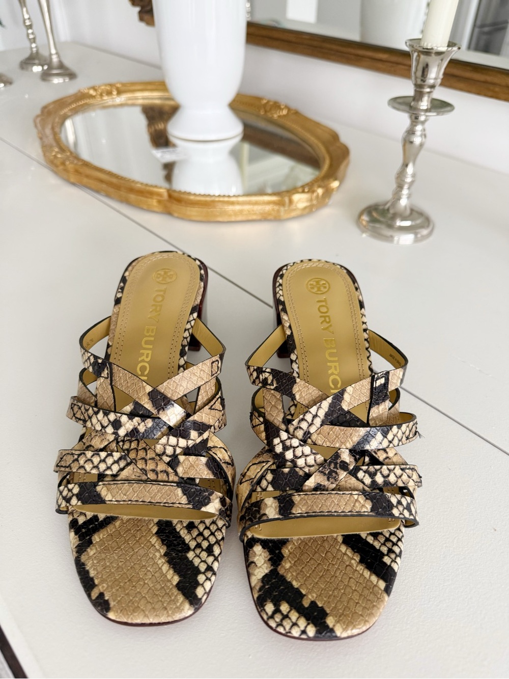 Tory Burch basketweave snake-Print Slide Sandals, sz 7, NWOT - Picture 3 of 7